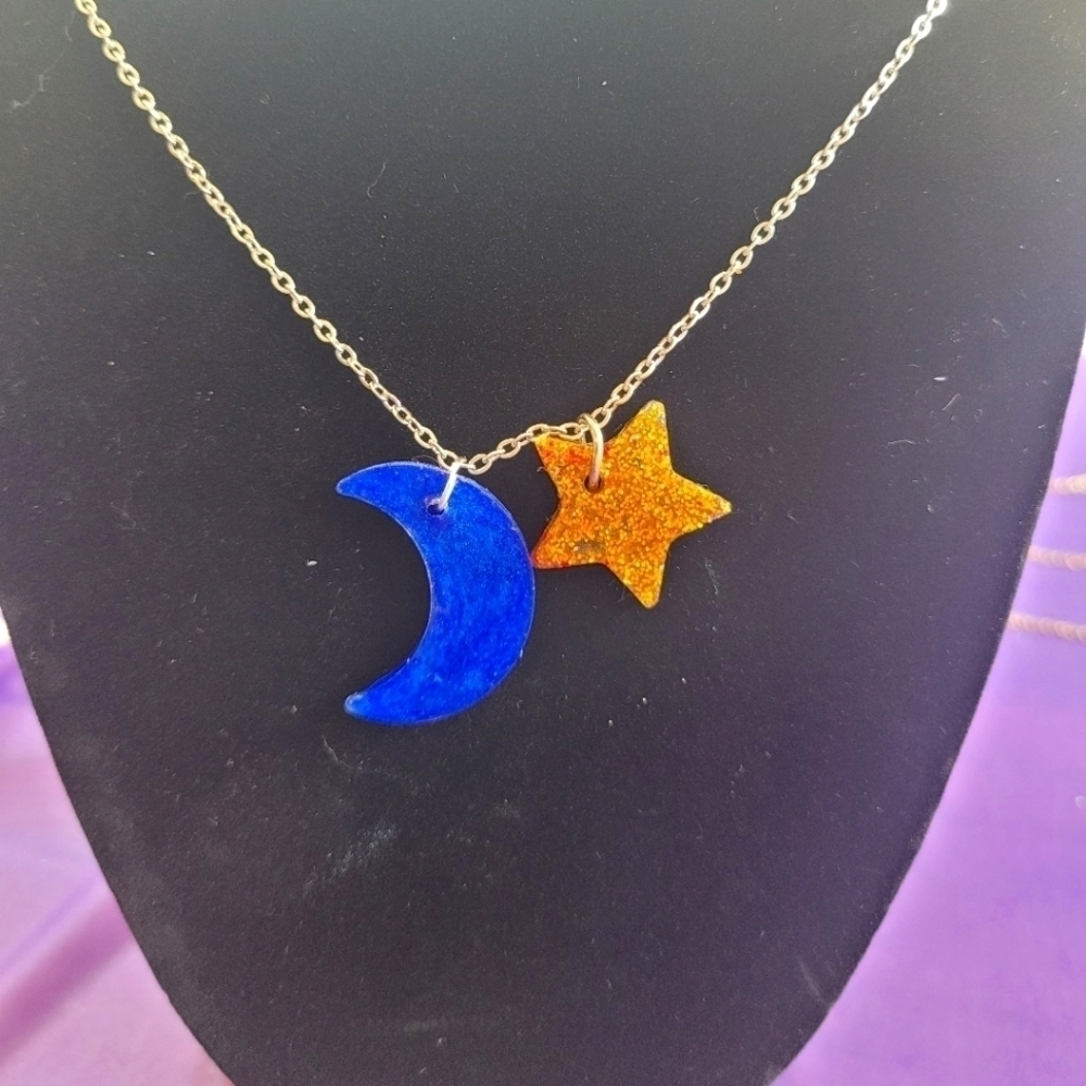 Moon and star resin necklace